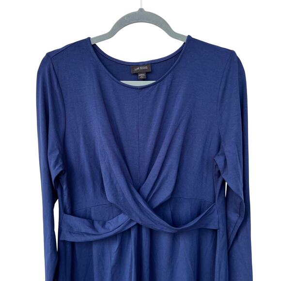 J Jill Wearever Blue Draped Midi Dress Long Sleeve Travel LP Large Petite - Picture 3 of 6